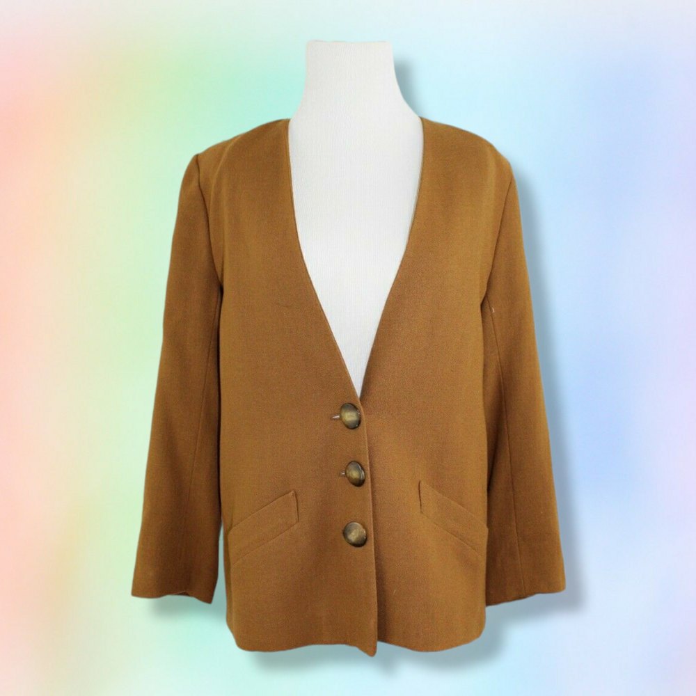Rickie freeman teri jon blazer 8 woman jacket brown 100% wool work evening lux